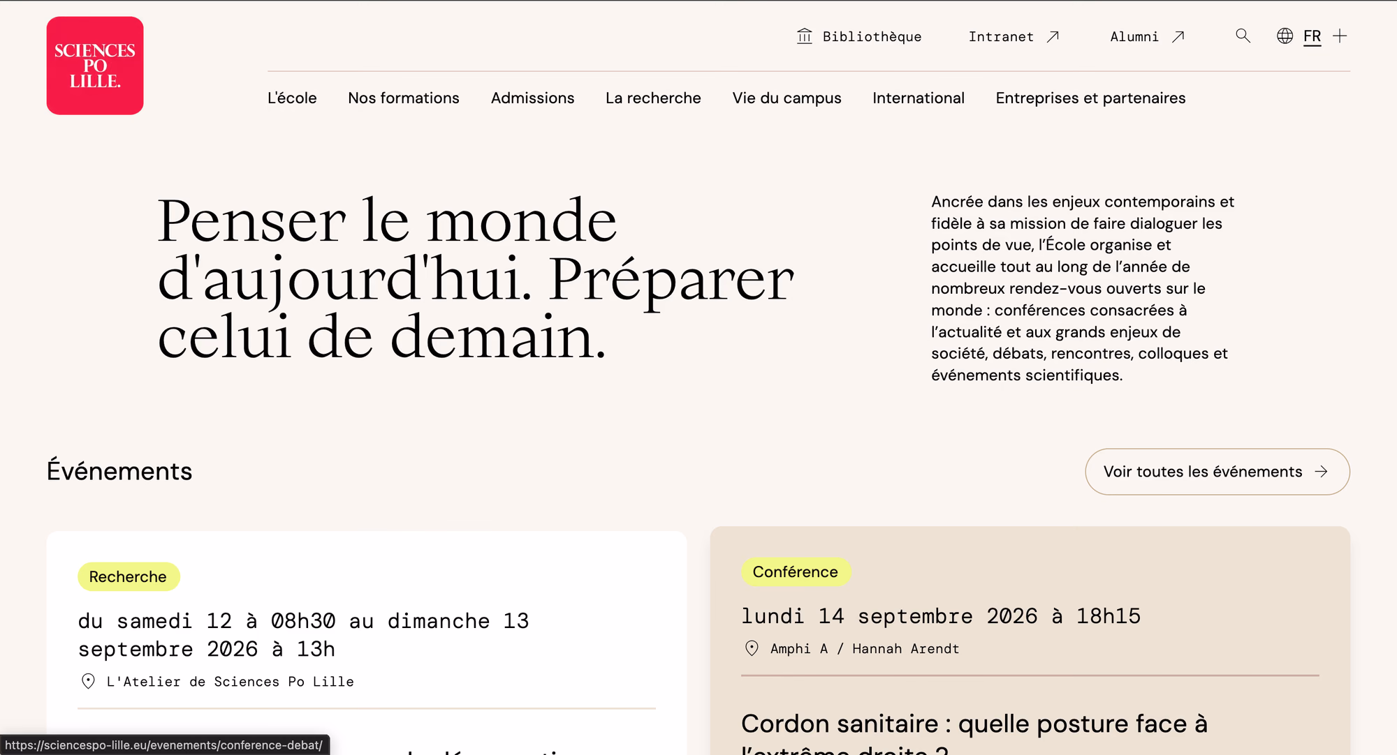 Accueil du site Sciences Po Lille, section événements